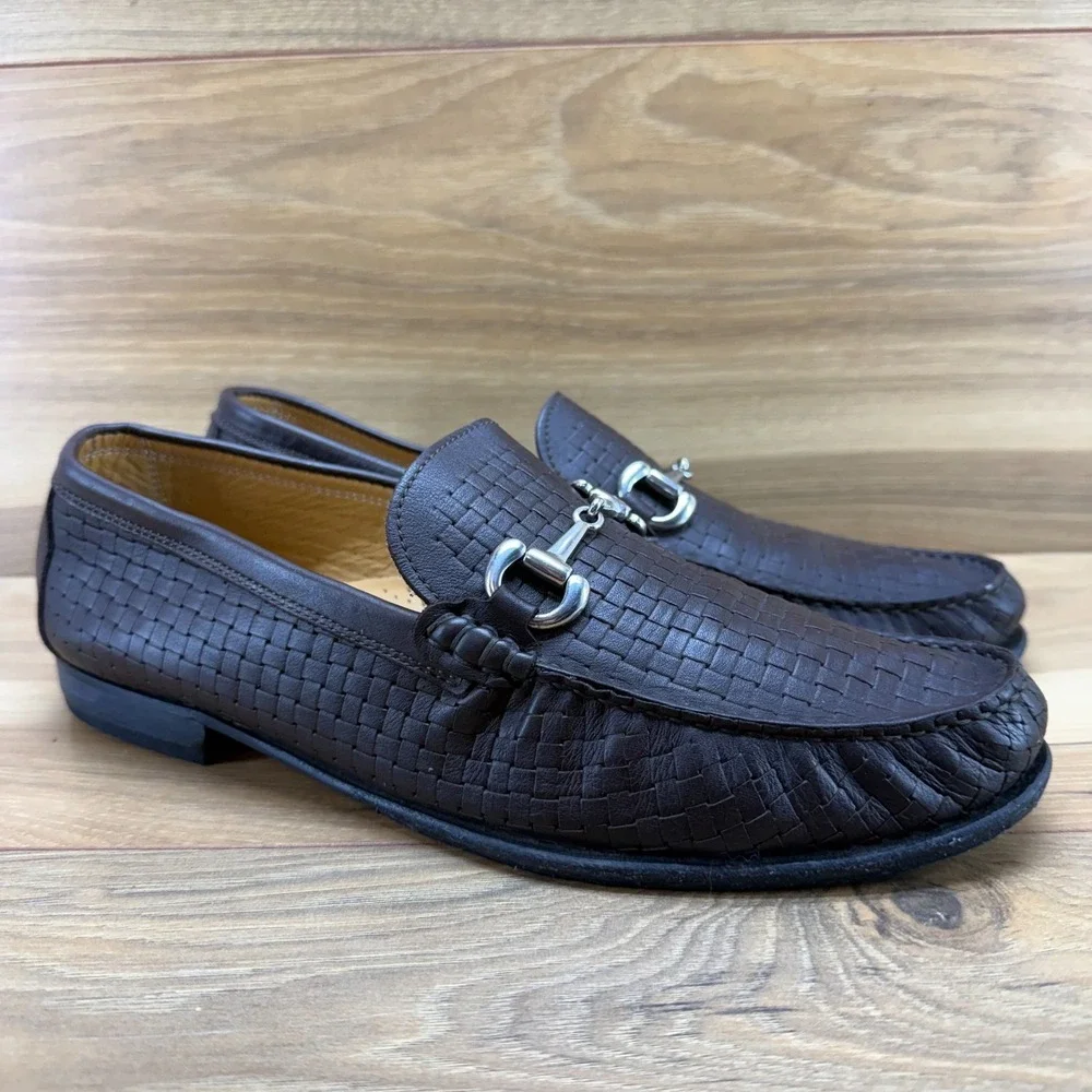 Genuine Leather Horse Bit Mens‎ Loafers 8 EU 41 Dark Brown Weave Moc Toe Dress